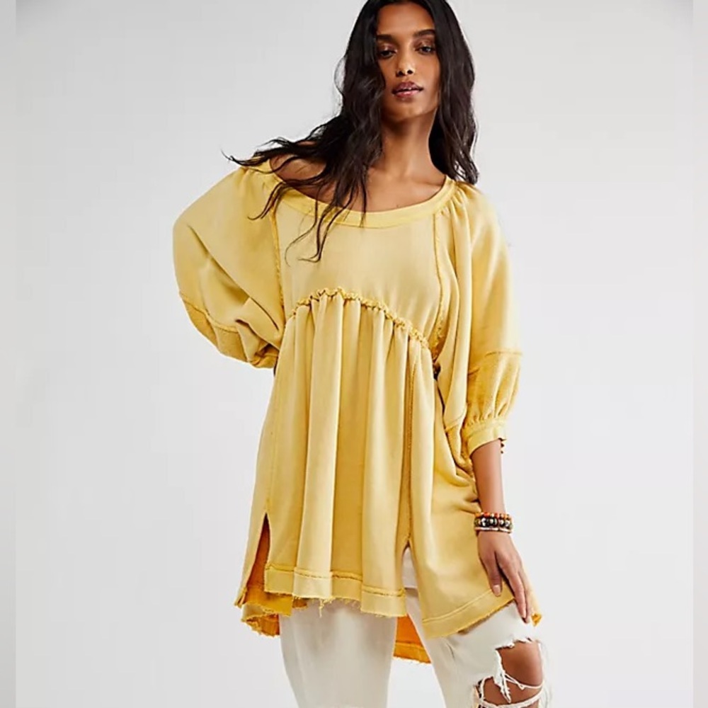 Free People • Sunchild Pullover Sweatshirt Dress • Yellow • Large